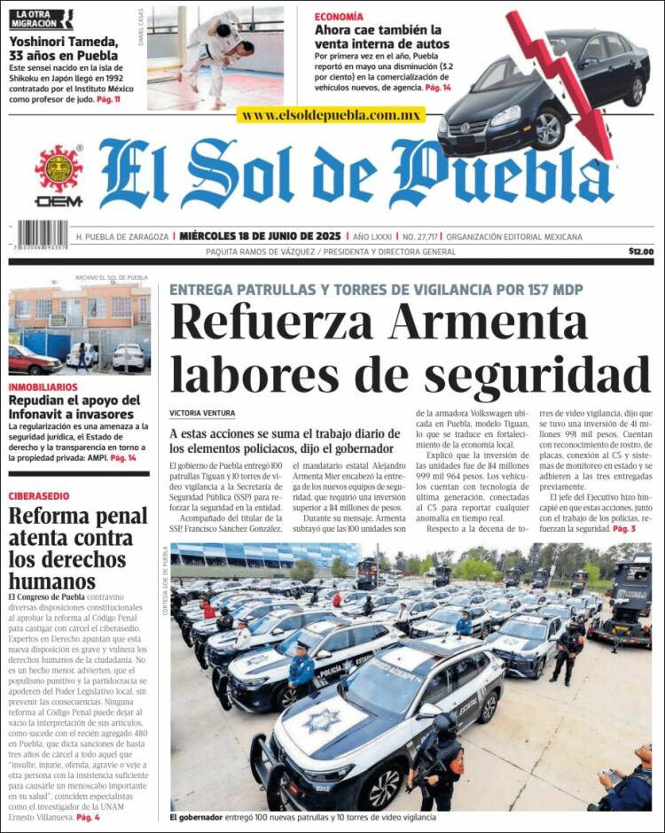 Portada de El Sol de Puebla (México)