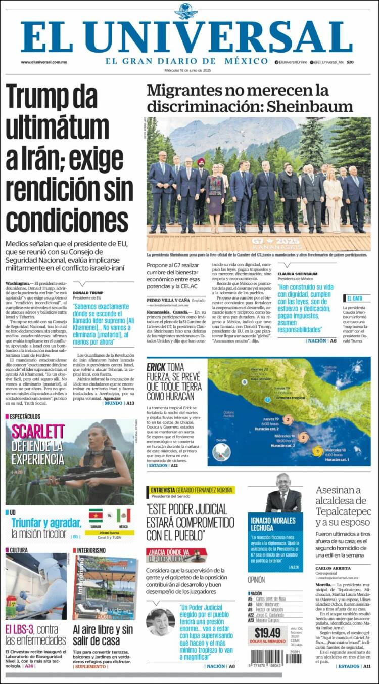Portada de El Universal (Mexico)