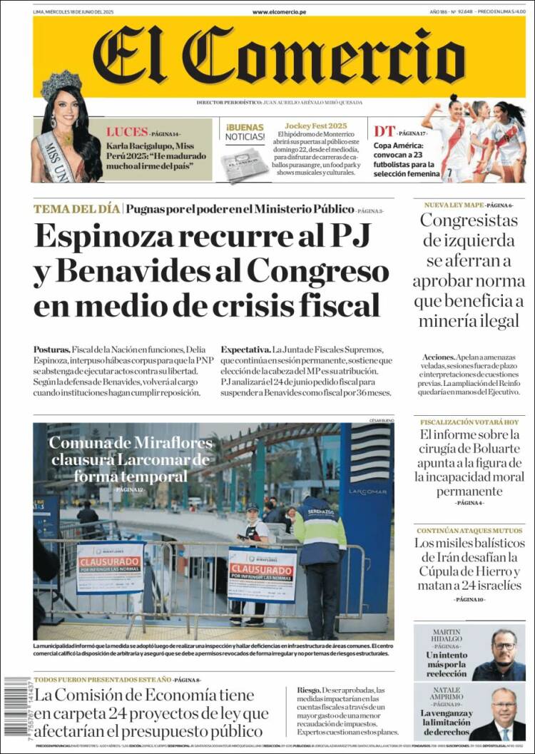 Portada de El Comercio (Perú)