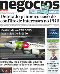 Portada de Jornal de Negócios (Portugal)