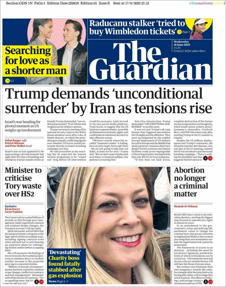 Portada de The Guardian (United Kingdom)