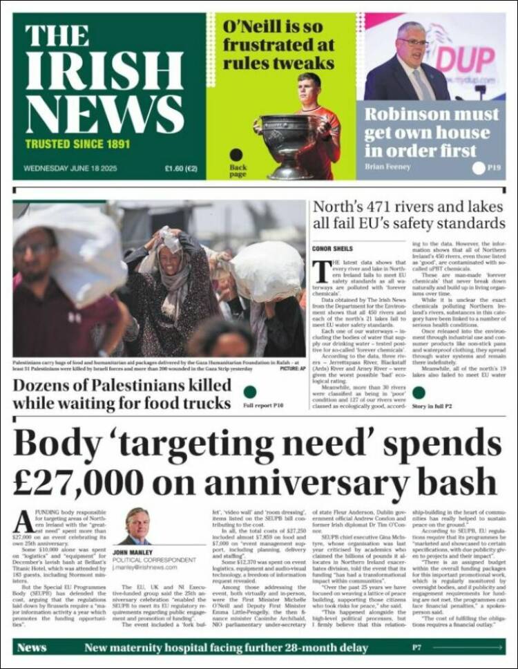 Portada de Irish News (Reino Unido)