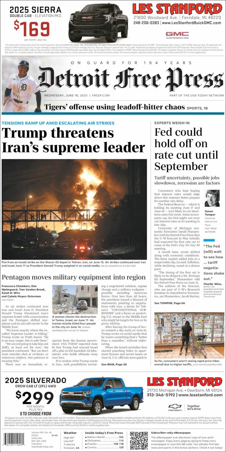 Portada de Detroit Free Press (USA)