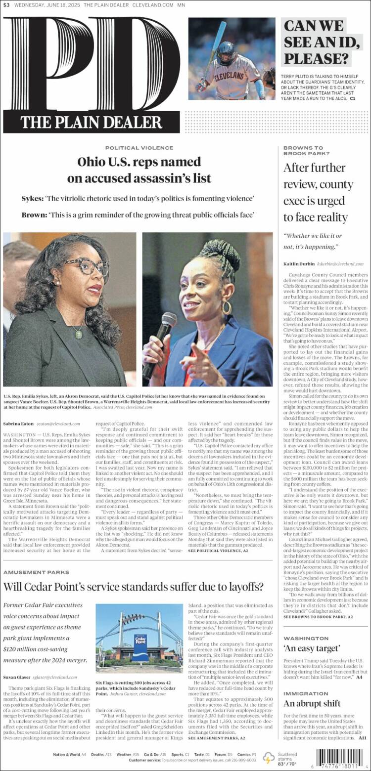 Portada de The Plain Dealer (USA)