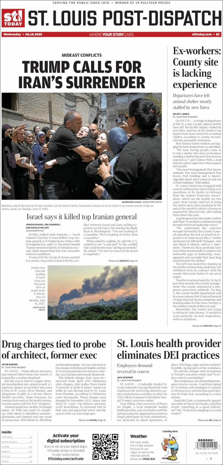 Portada de St. Louis Post-Dispatch (USA)