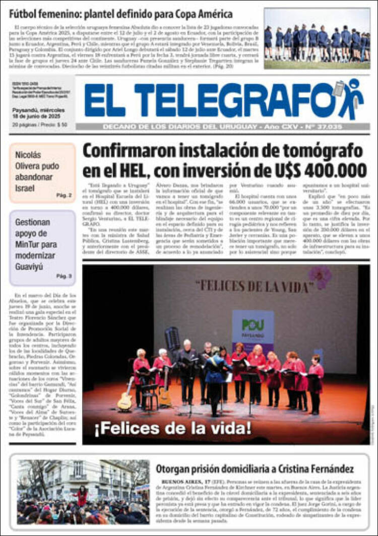 Portada de El Telégrafo (Uruguay)