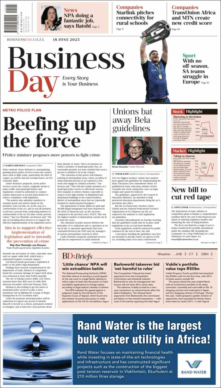 Portada de Business Day (South Africa)