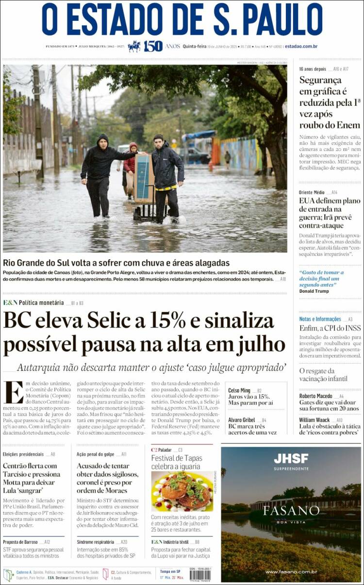 Portada de O Estado de São Paulo (Brasil)
