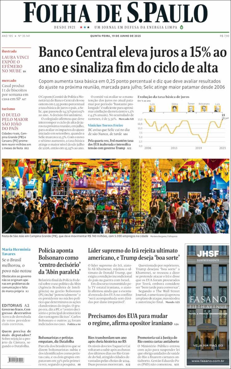 Portada de Folha de São Paulo (Brasil)