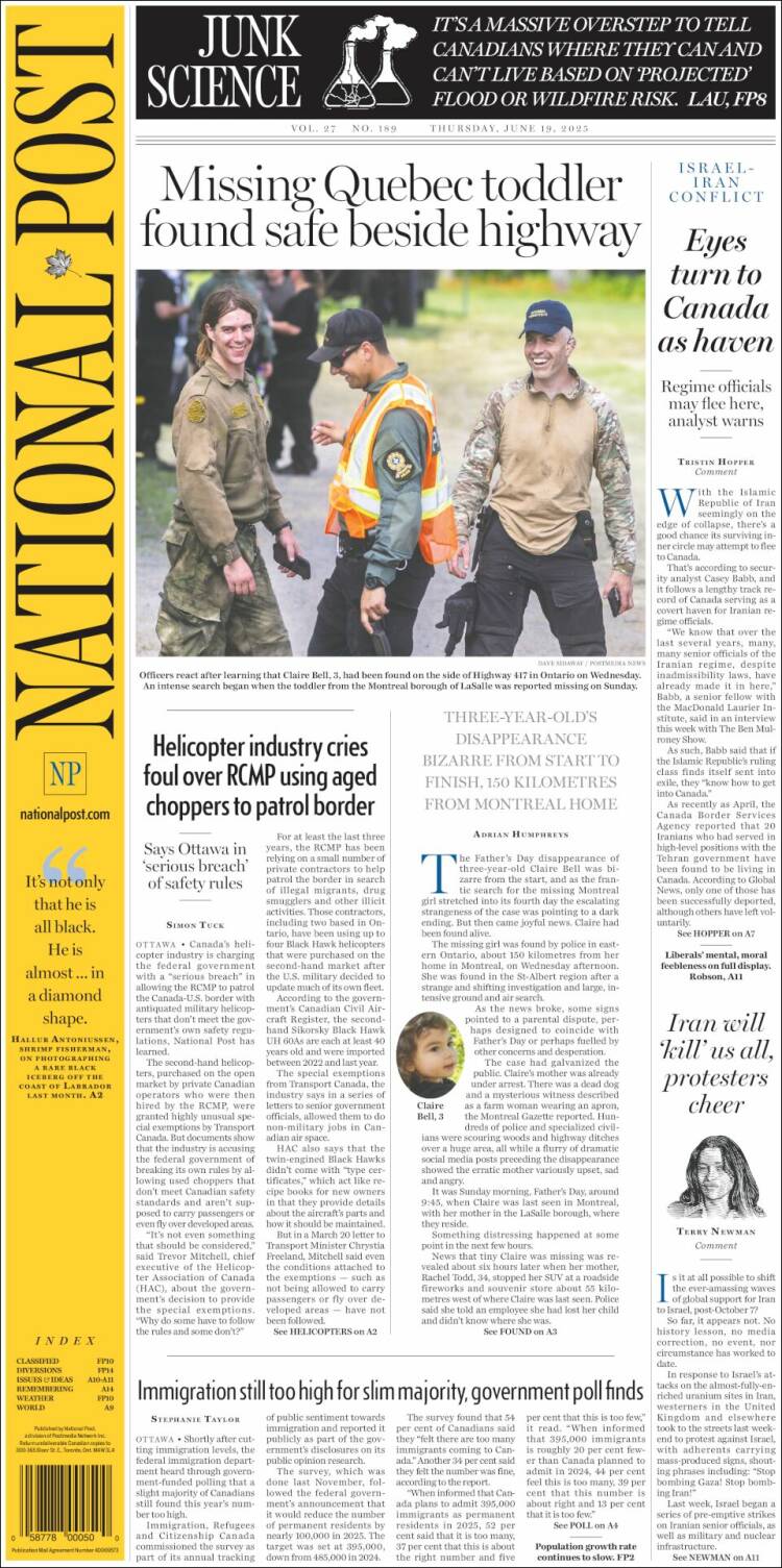 Portada de The National Post (Canada)