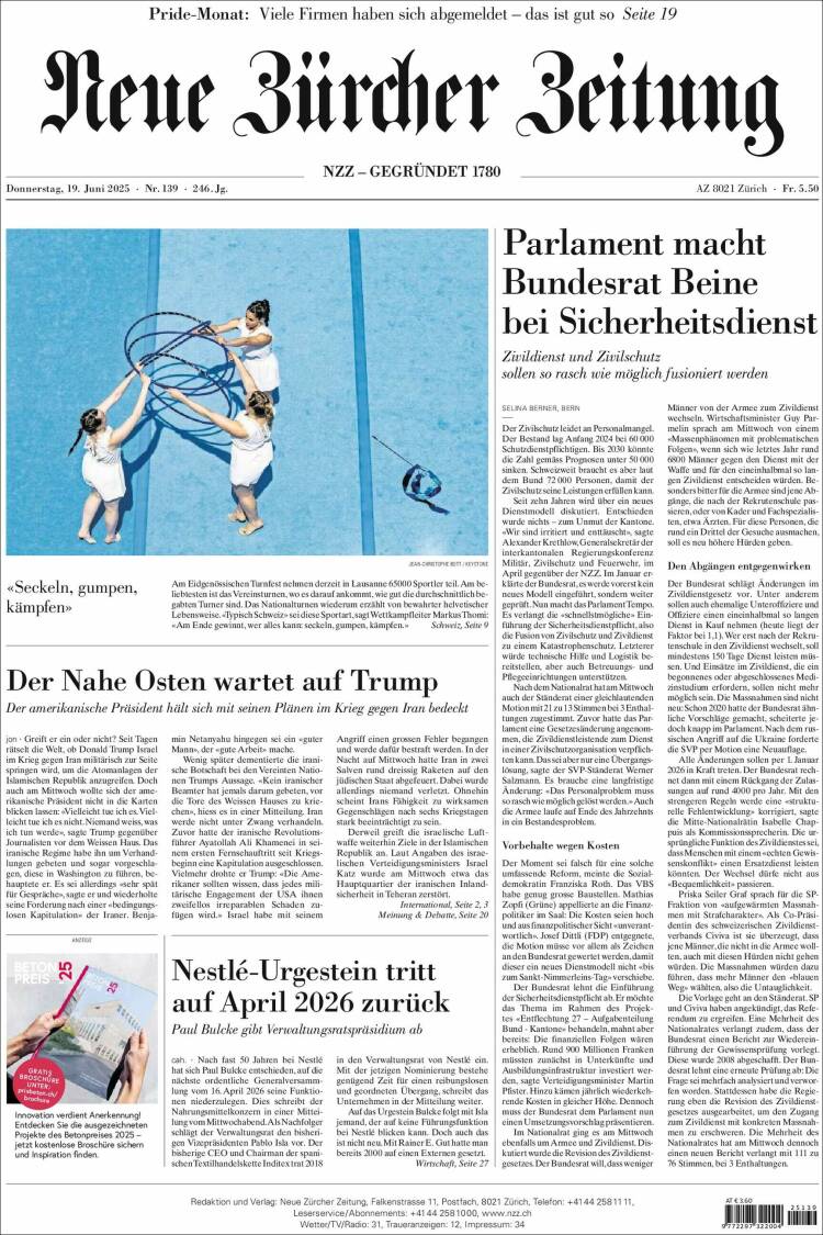 Portada de Neue Zürcher Zeitung (Switzerland)