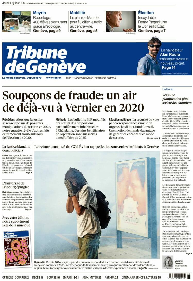 Portada de La Tribune de Genève (Switzerland)