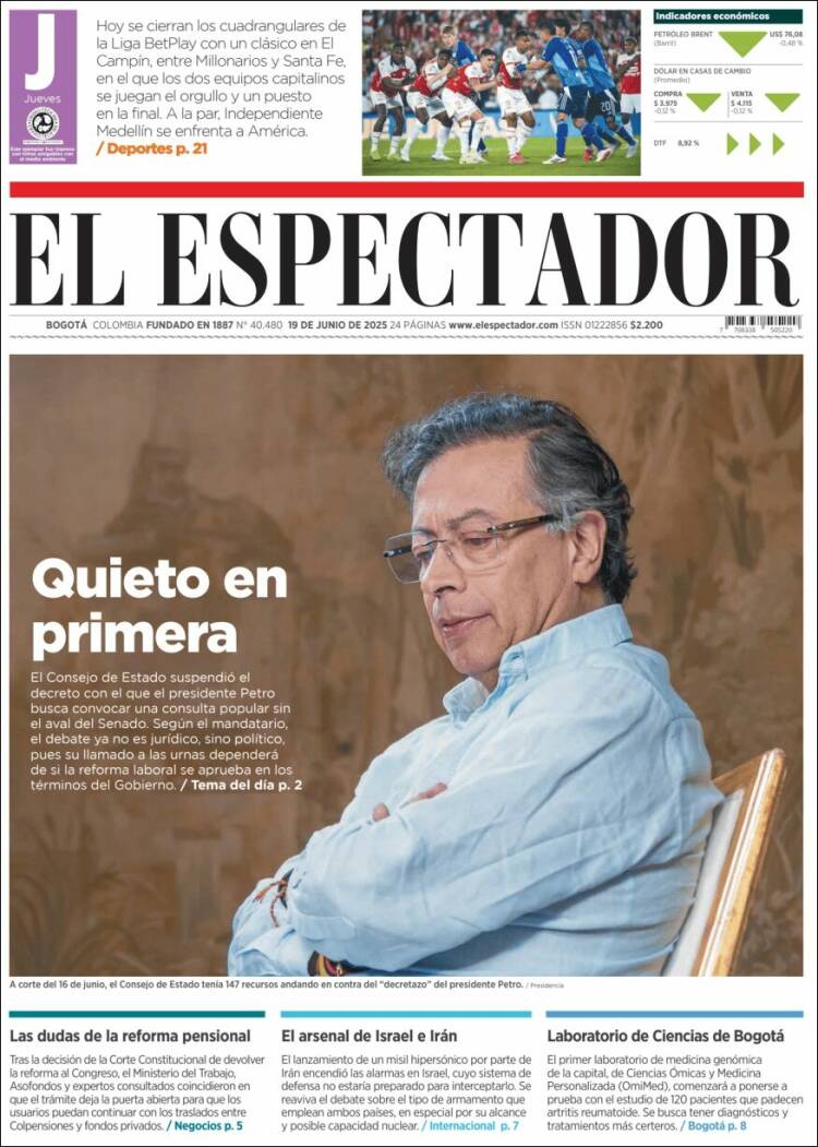 Portada de El Espectador (Colombia)