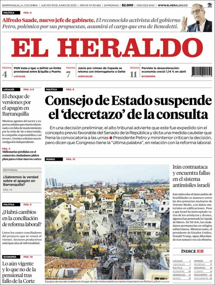 Portada de El Heraldo (Colombia)