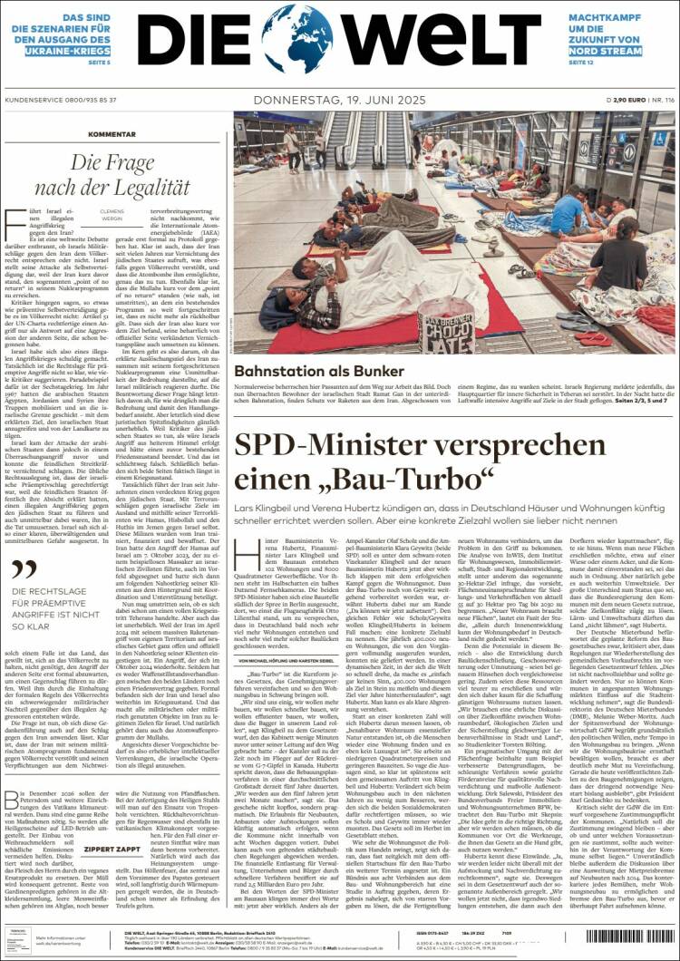Portada de Die Welt (Germany)