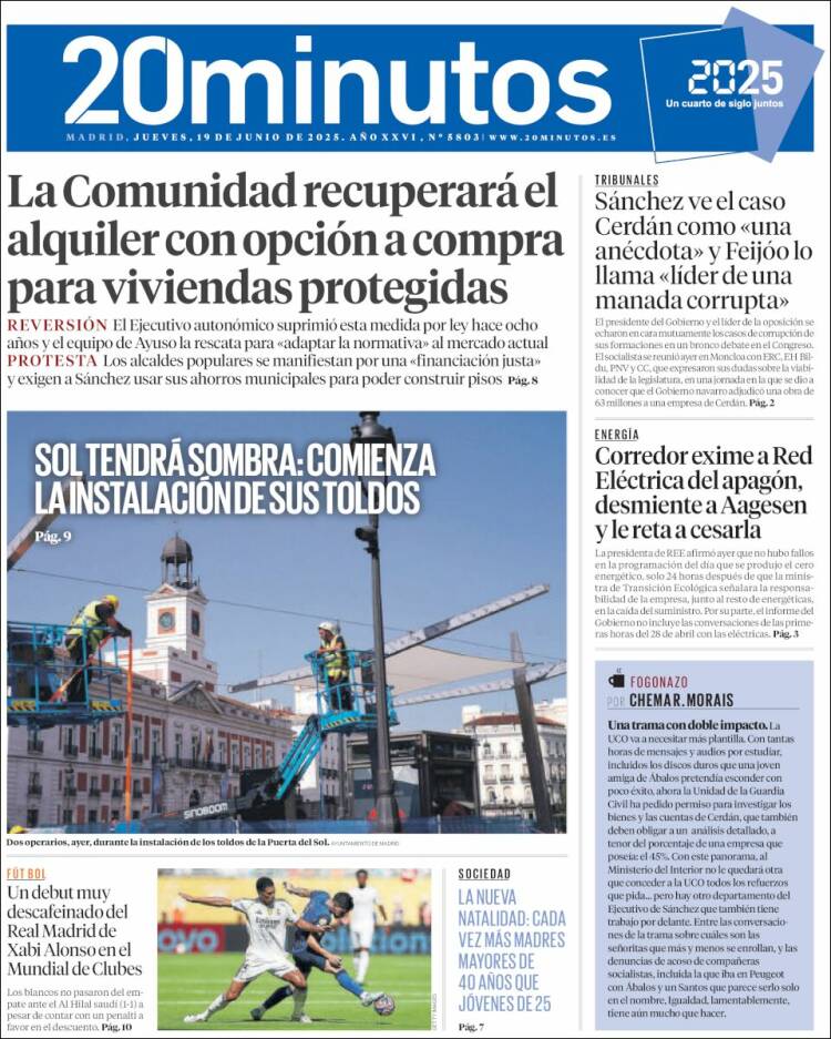 Portada de 20 Minutos - Madrid (Spain)