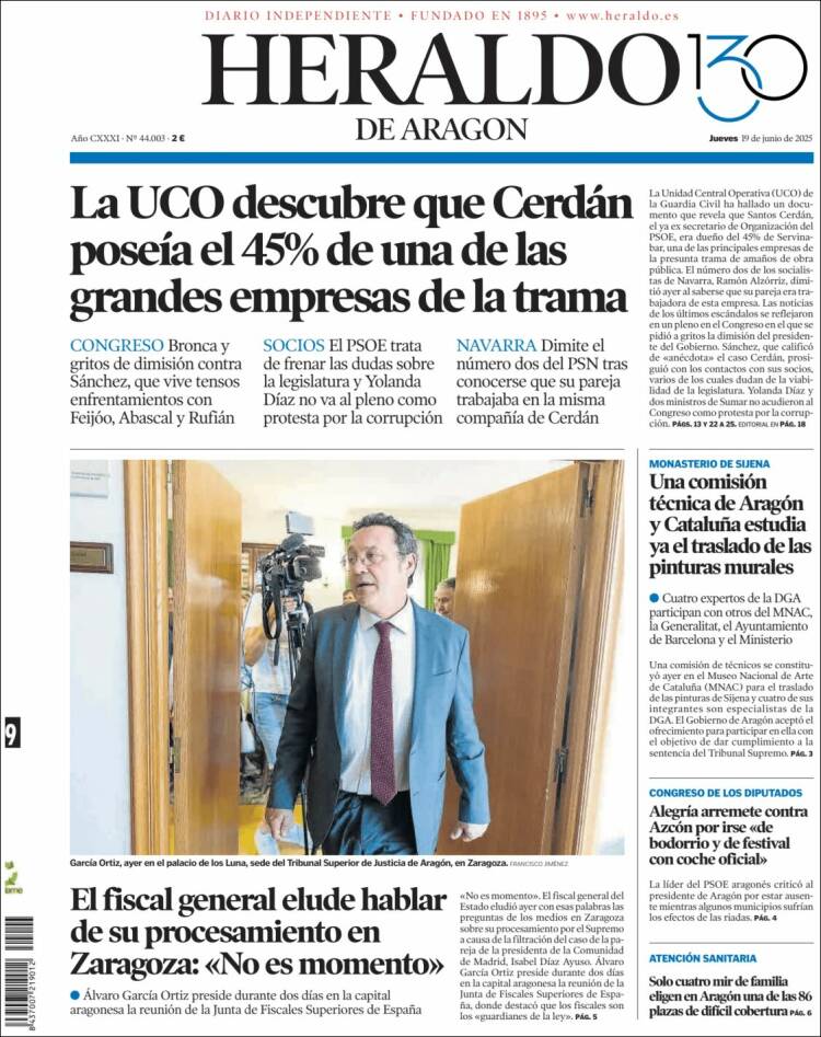 Portada de Heraldo de Aragón (Spain)