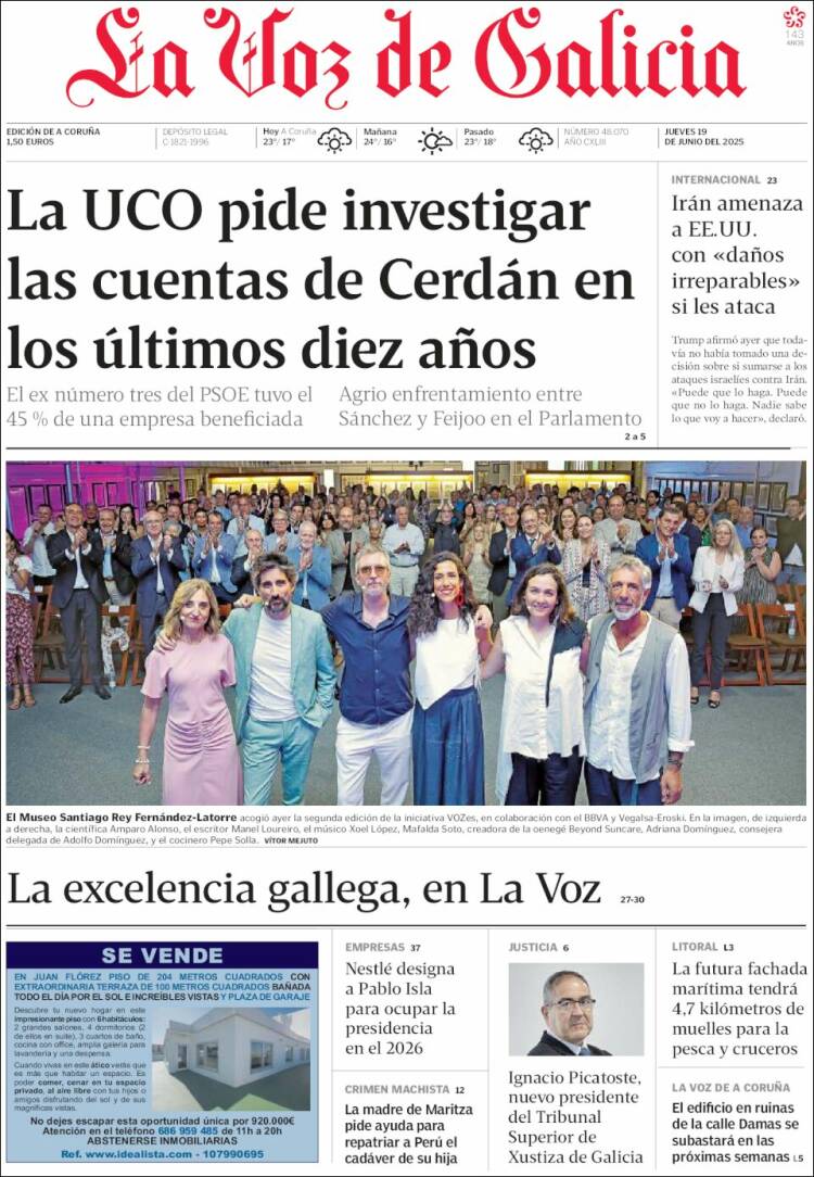 Portada de La Voz de Galicia (España)