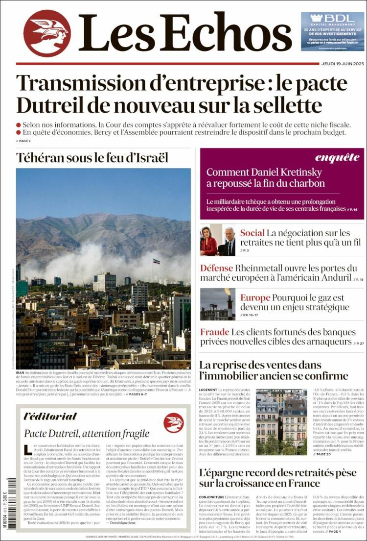 Portada de Les Echos (France)