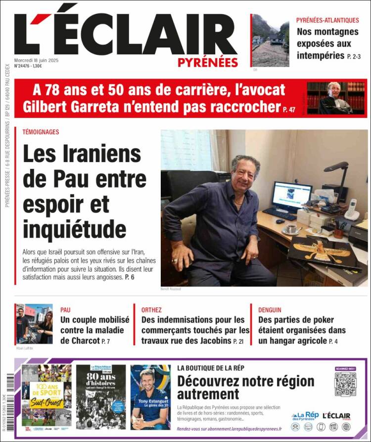 Portada de L'Eclair des Pyrénées (France)