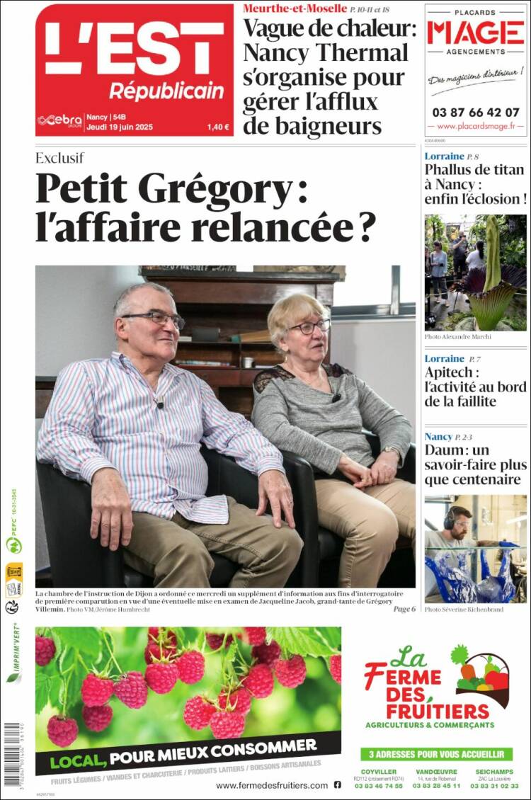 Portada de L'Est Republicain (France)
