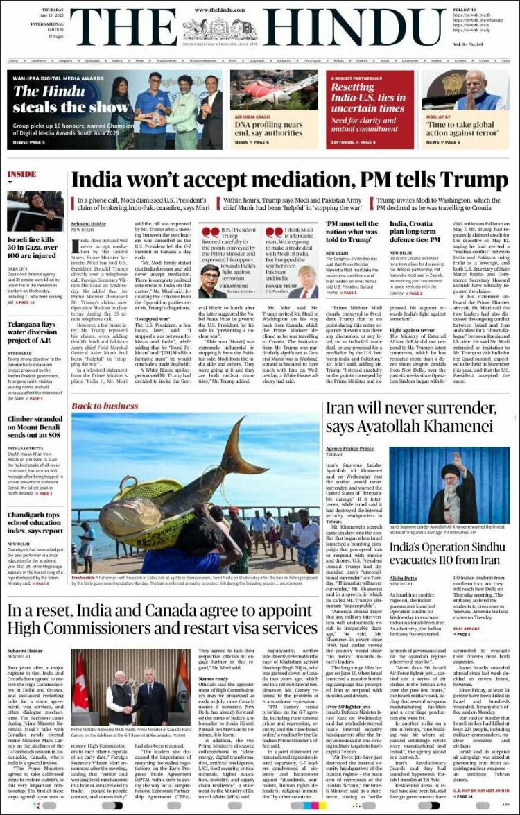 Portada de The Hindu (India)