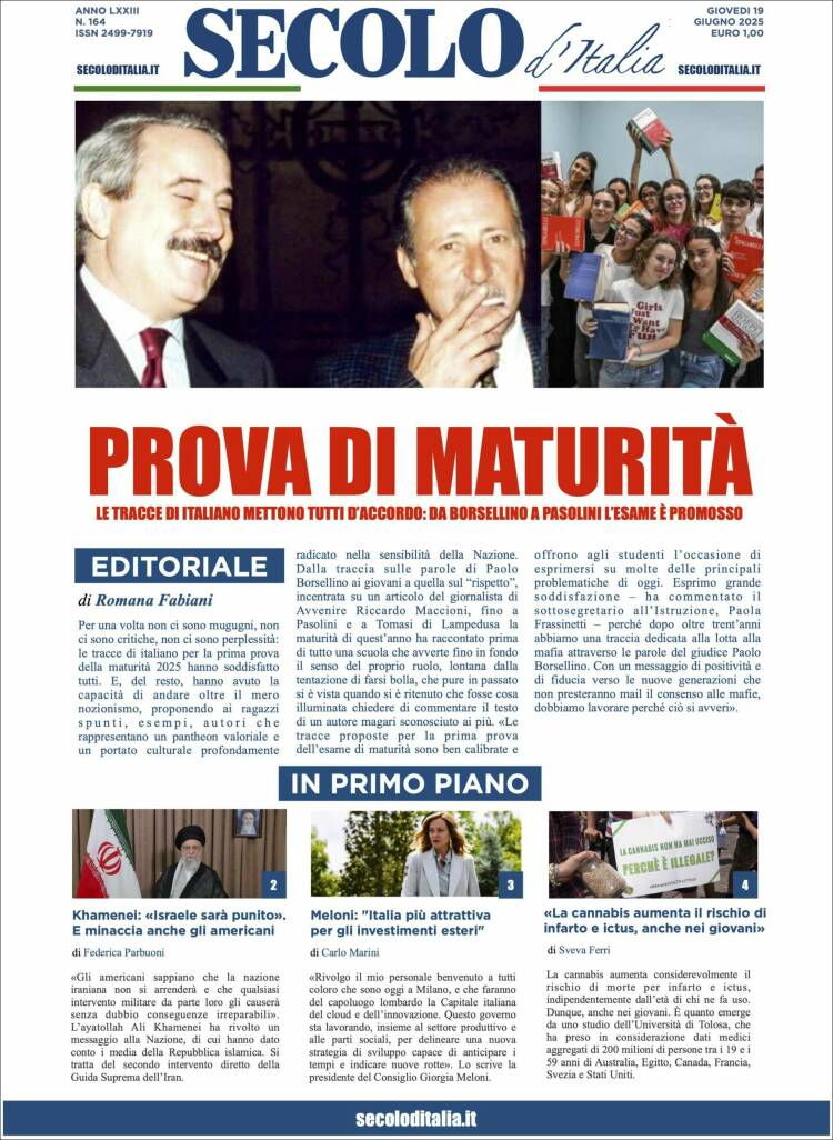 Portada de Secolo d'Italia (Italy)