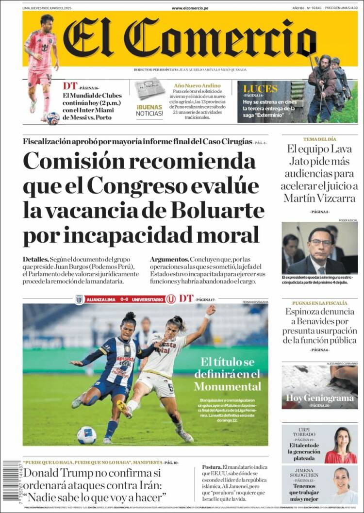 Portada de El Comercio (Peru)