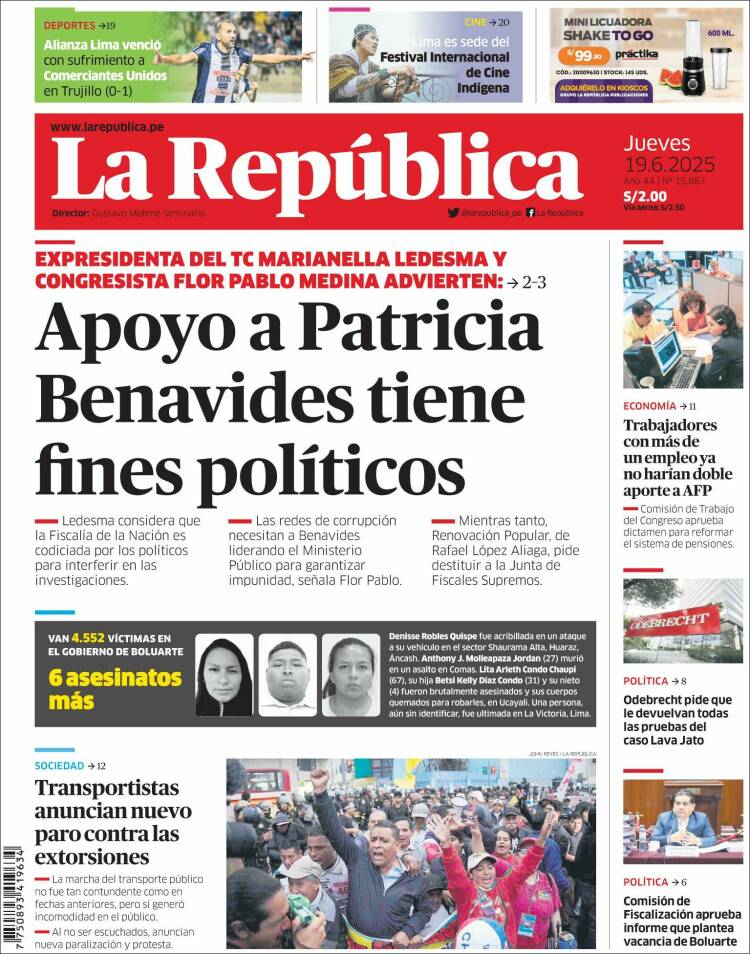 Portada de La Republica (Peru)