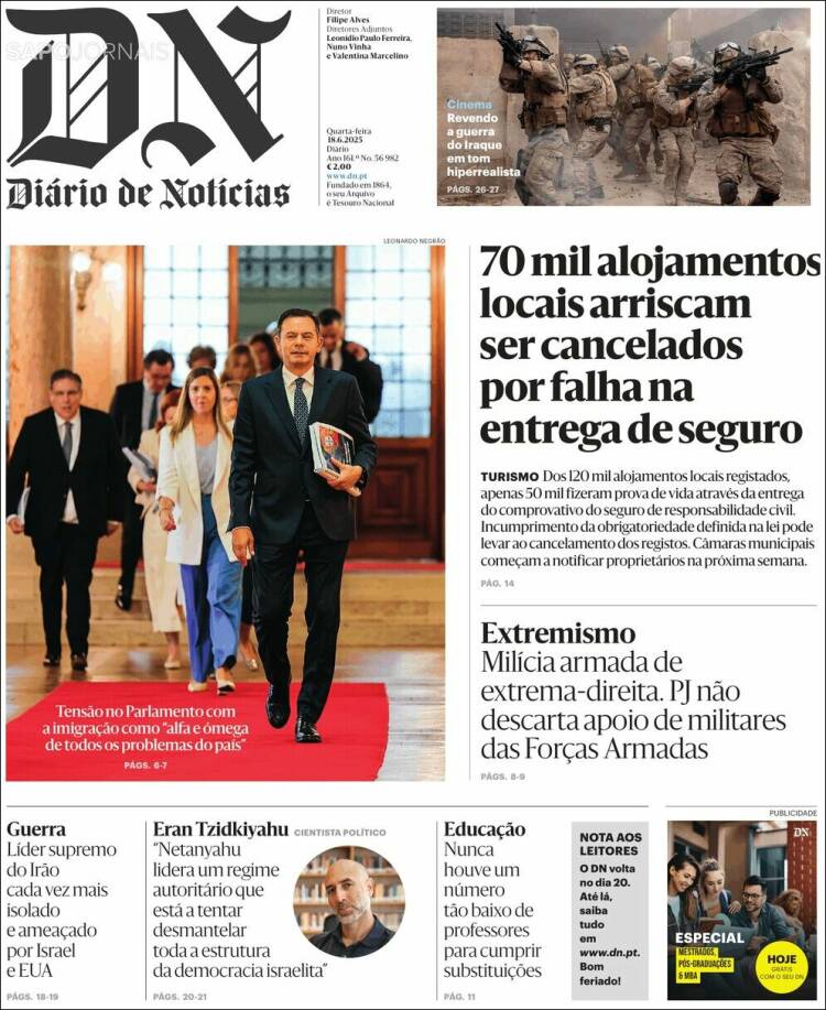 Portada de Diário de Noticias (Portugal)