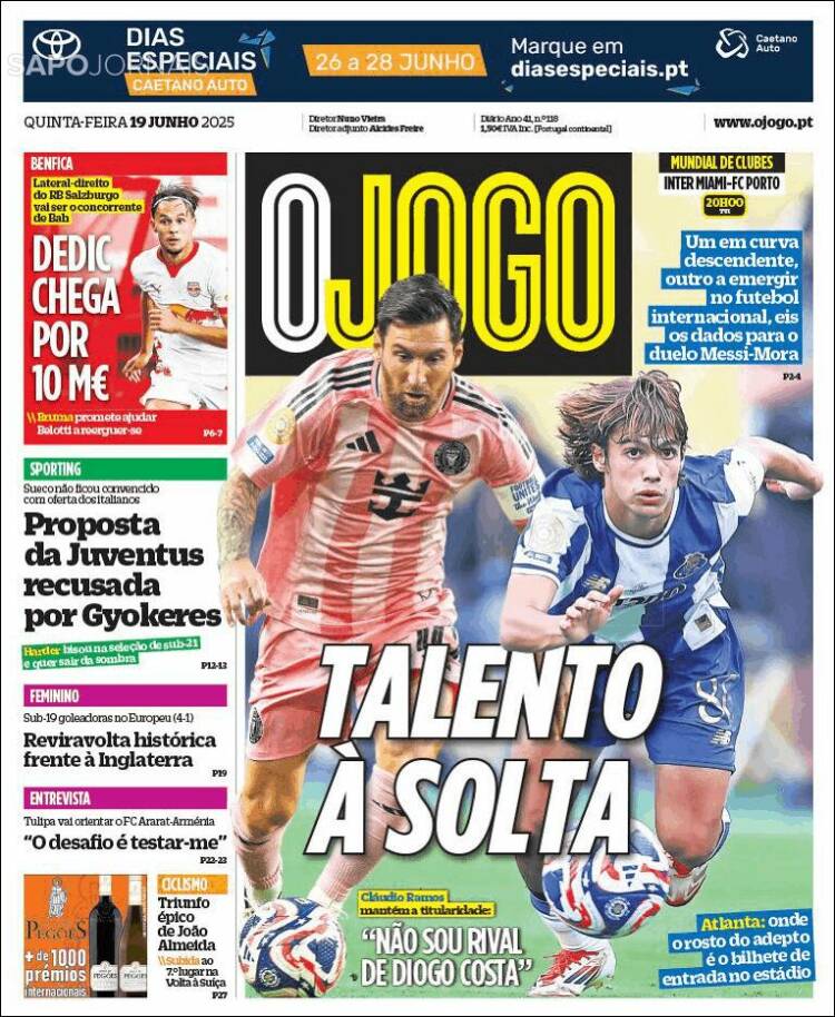 Portada de O Jogo (Portugal)