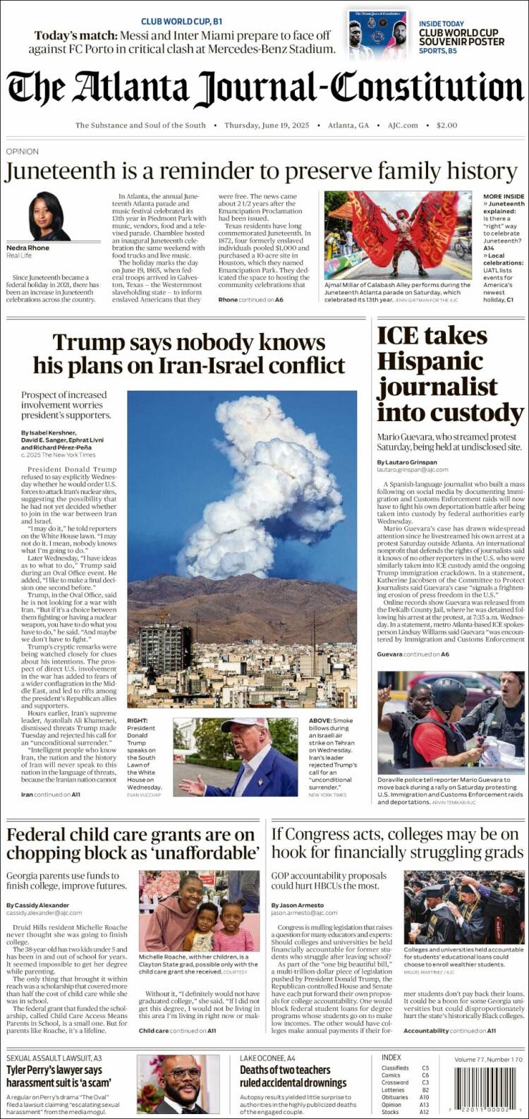 Portada de The Atlanta Journal-Constitution (USA)