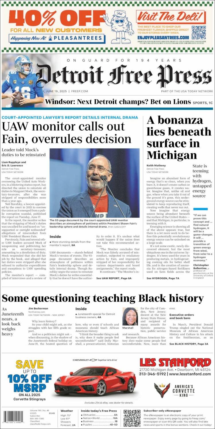 Portada de Detroit Free Press (USA)