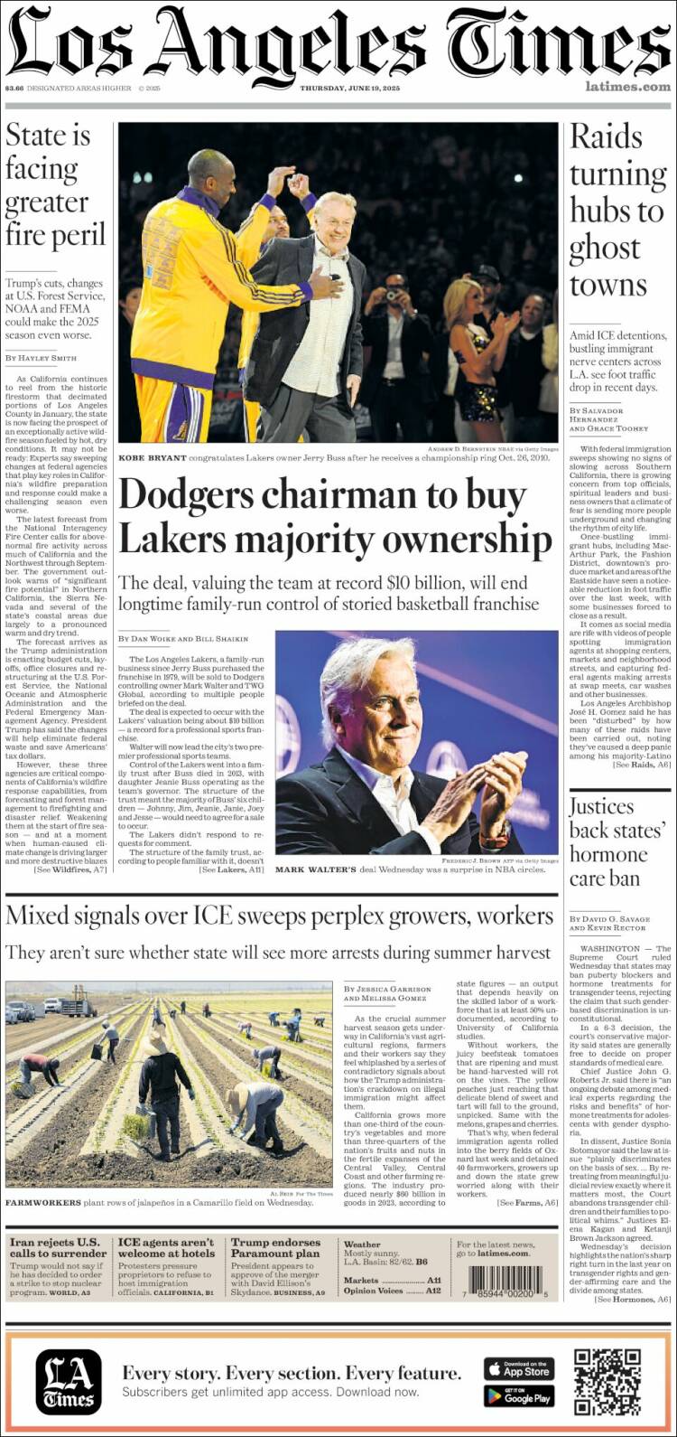 Portada de Los Angeles Times (USA)