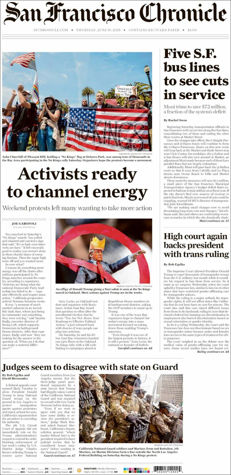 Portada de San Francisco Chronicle (USA)