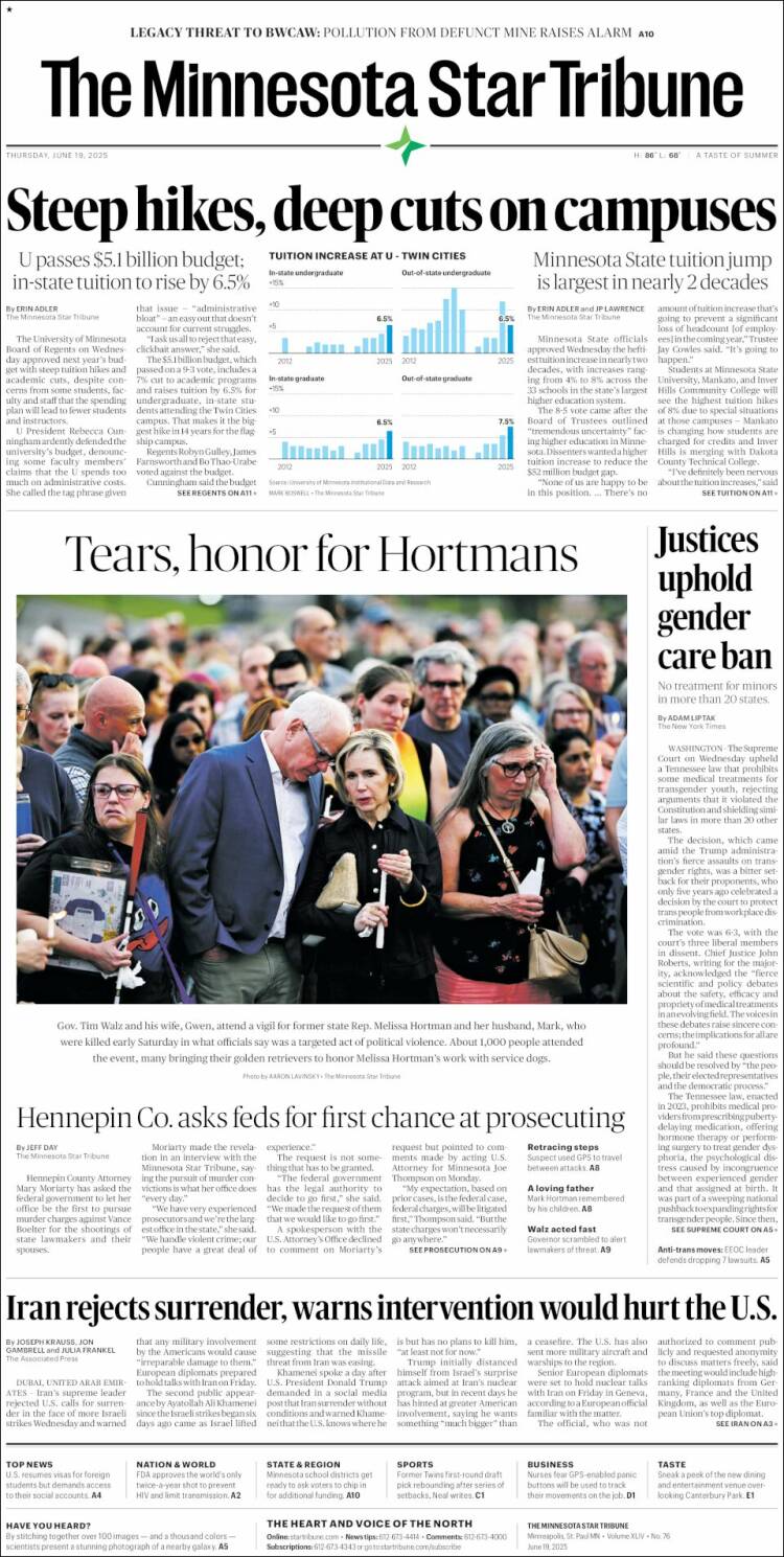Portada de Star Tribune (USA)