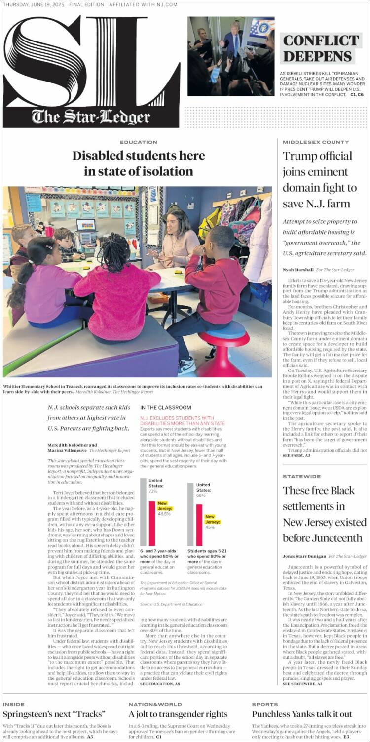 Portada de Star-Ledger (USA)