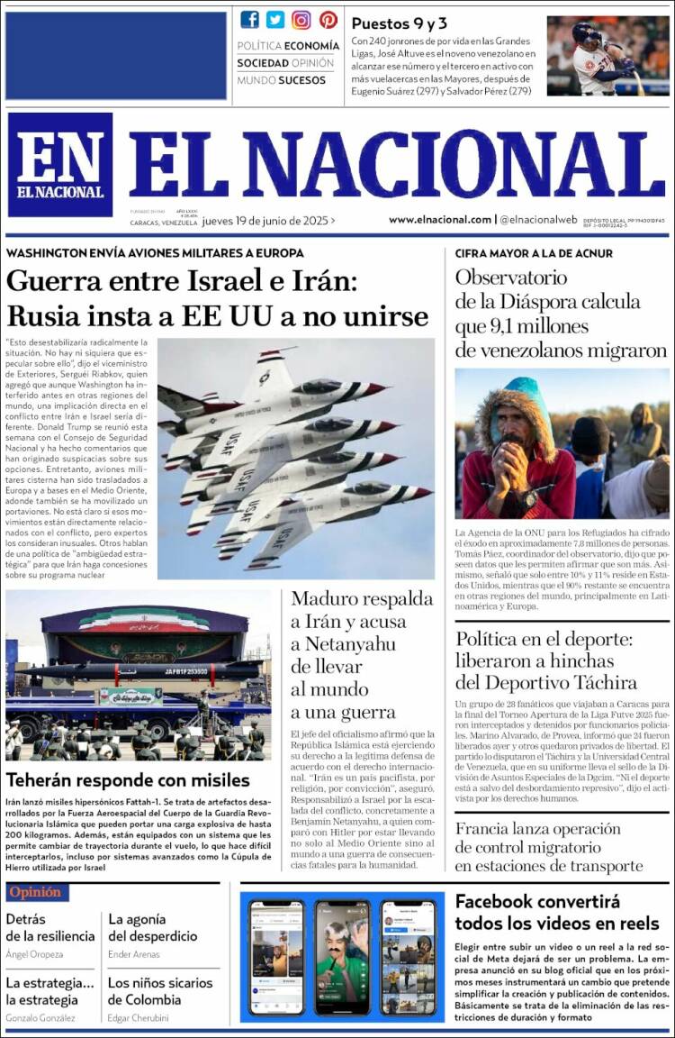 Portada de El Nacional (Venezuela)