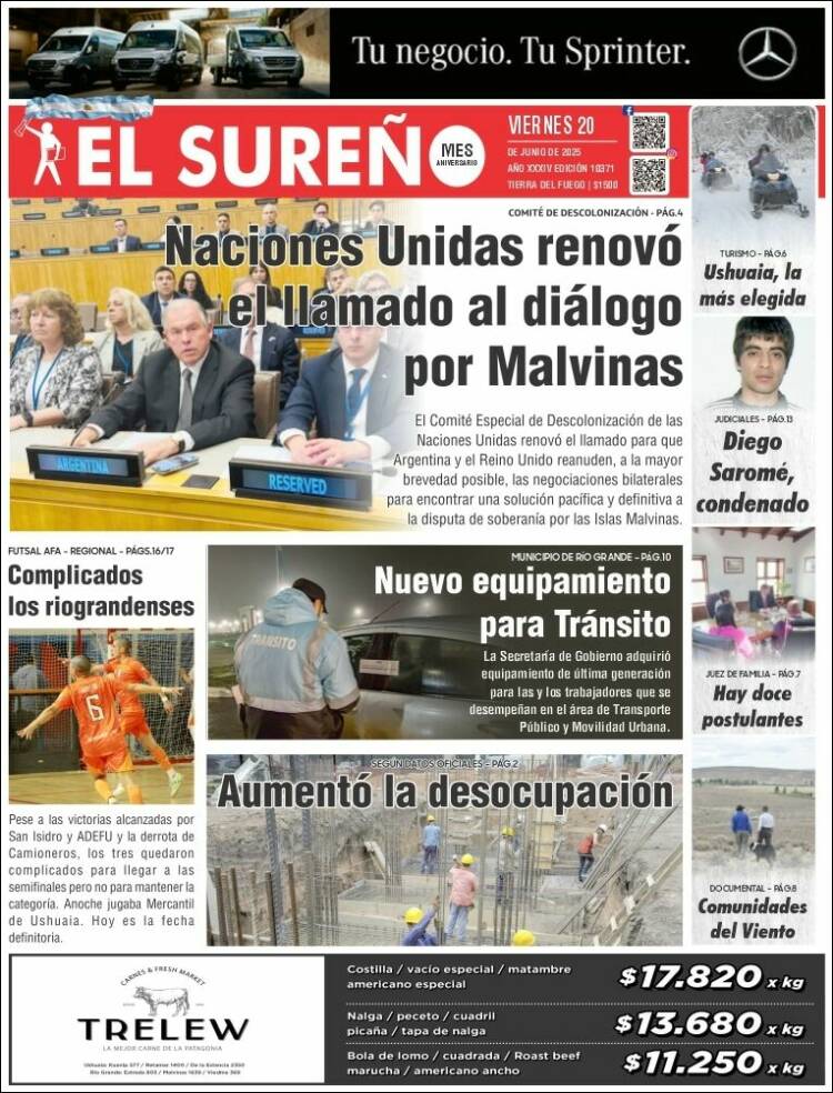 Portada de Diario El Sureño (Argentina)