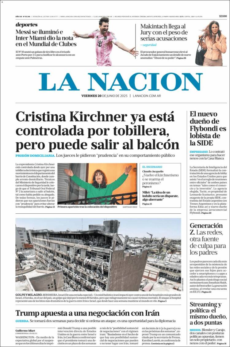 Portada de La Nación (Argentina)