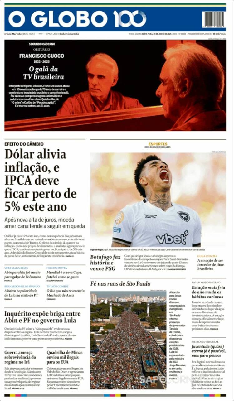 Portada de O Globo (Brasil)