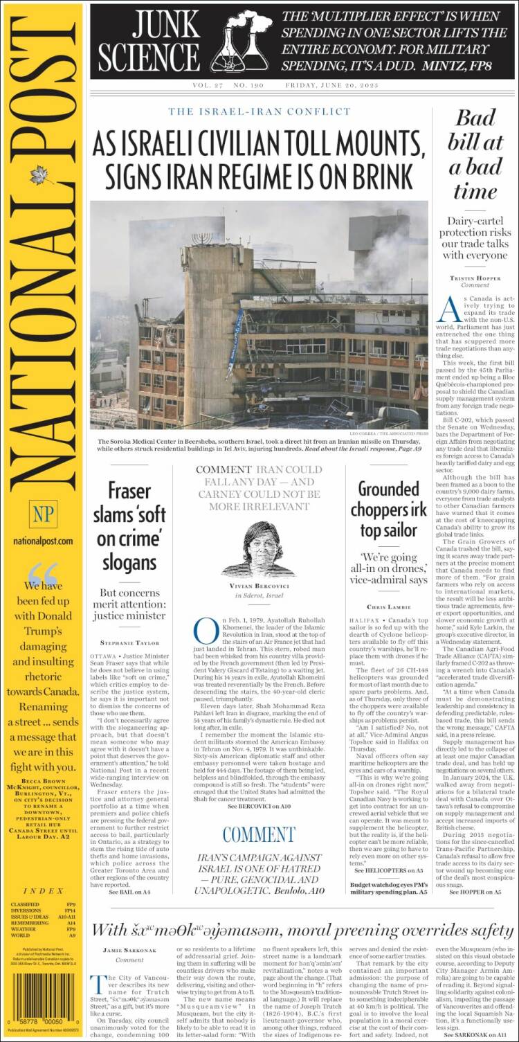 Portada de The National Post (Canada)