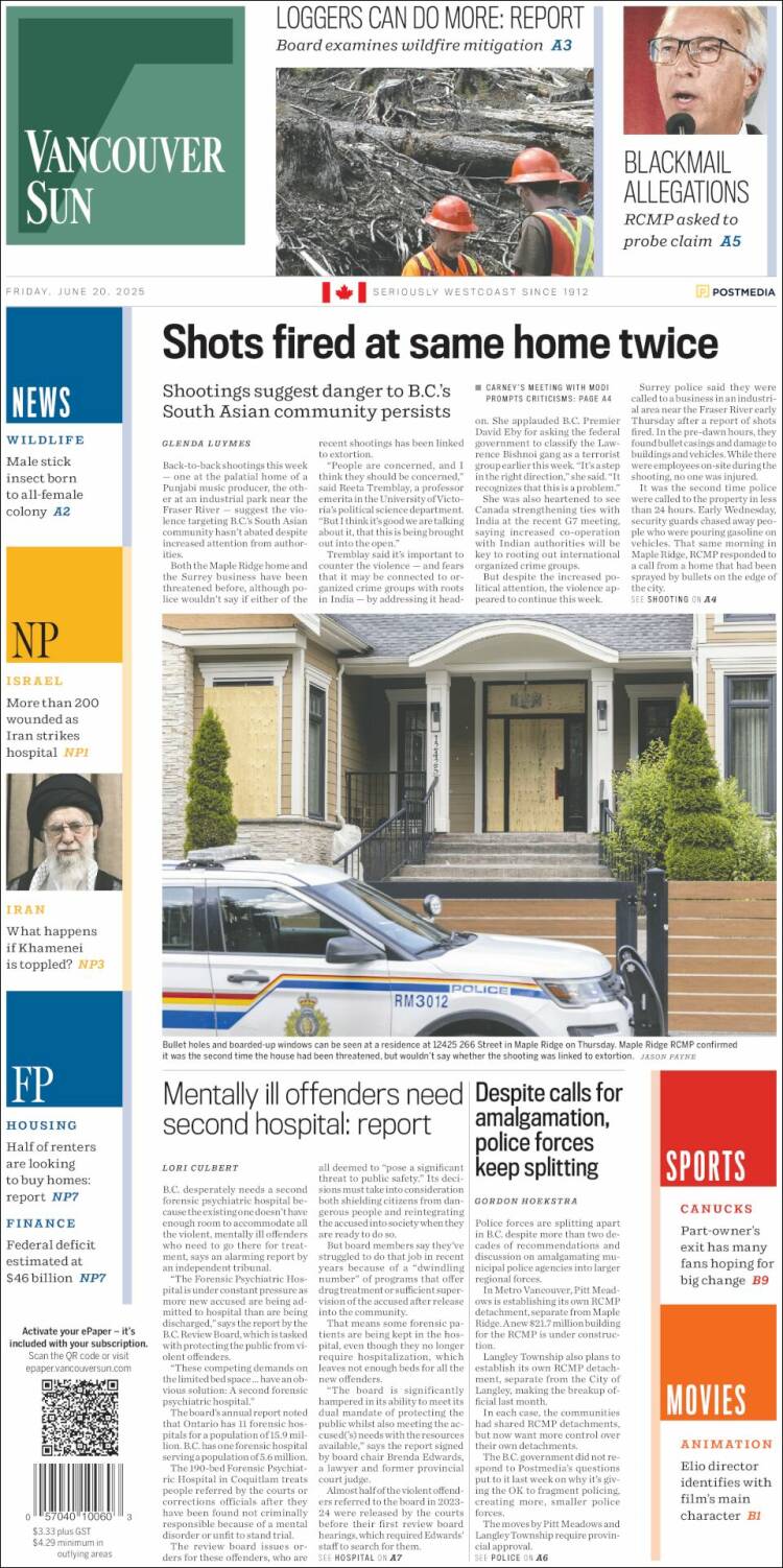 Portada de The Vancouver Sun (Canada)