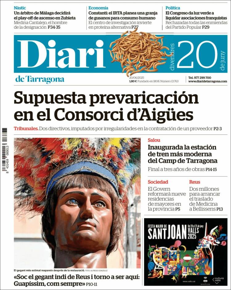Portada de Diari de Tarragona (España)
