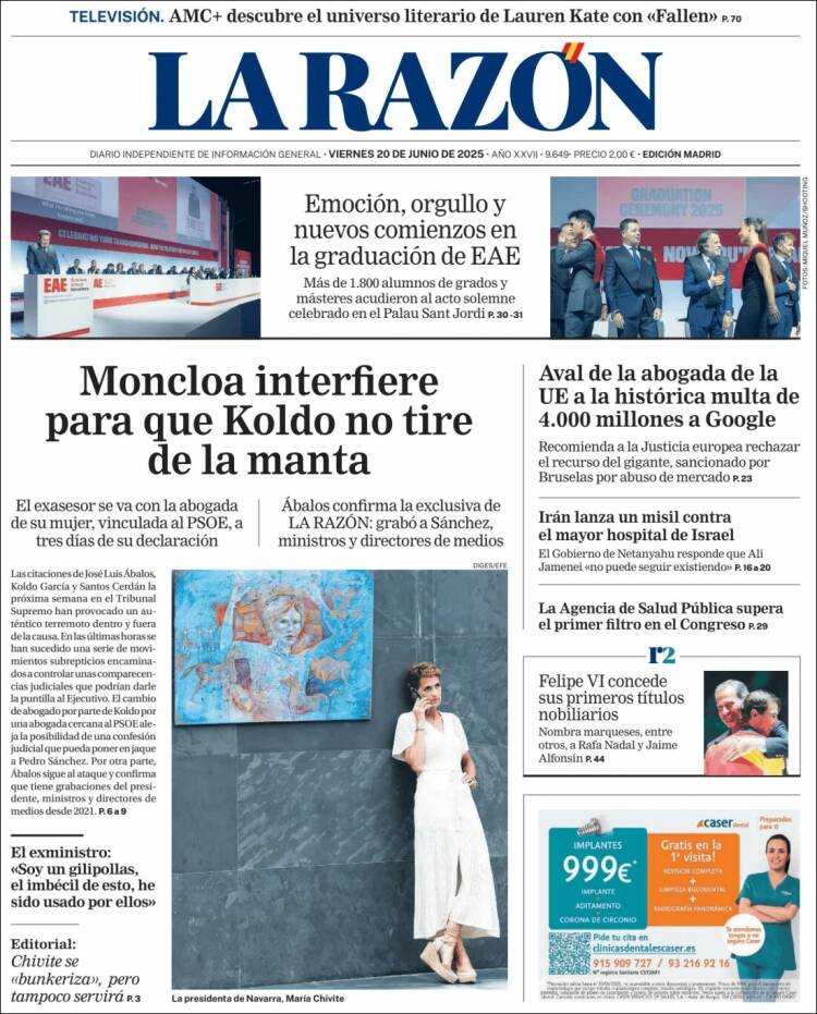 Portada de La Razón (España)
