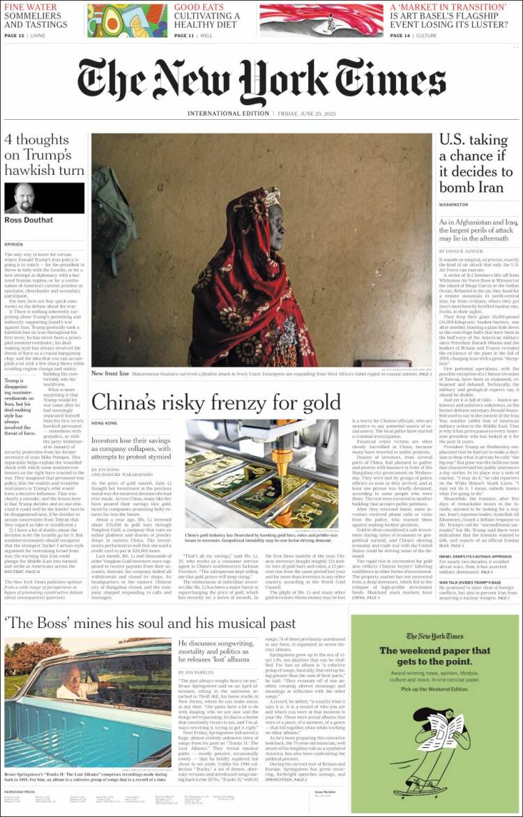 Portada de International New York Times (Europa)