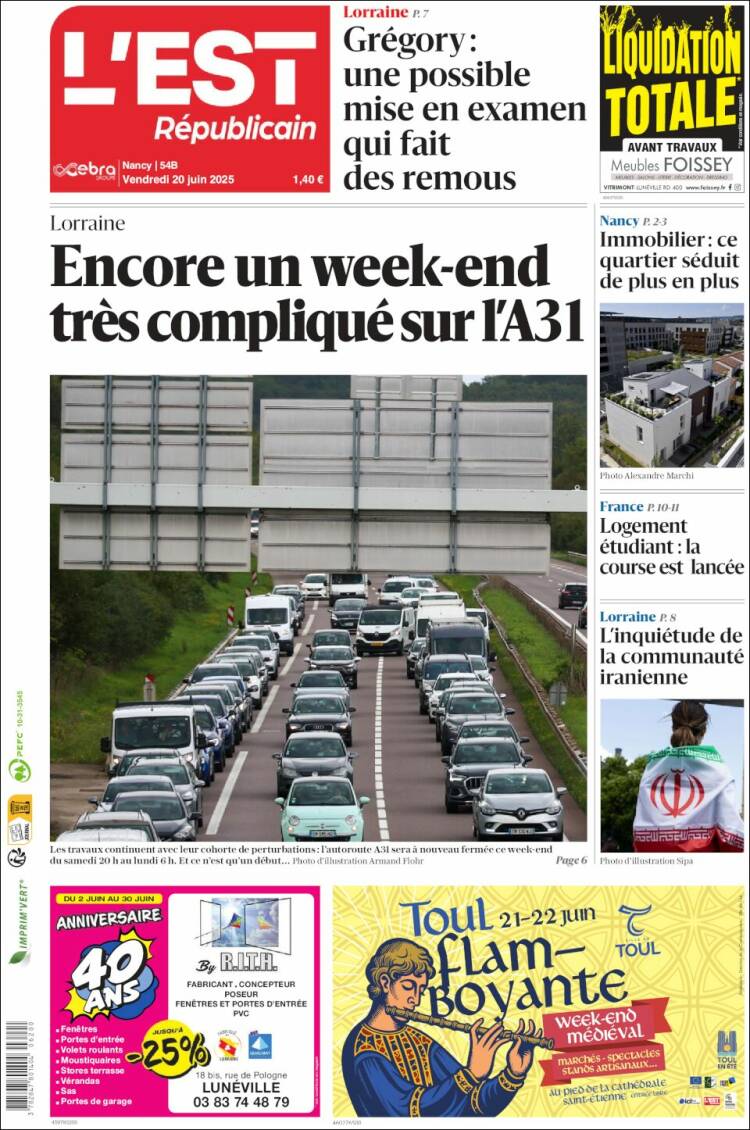 Portada de L'Est Republicain (Francia)
