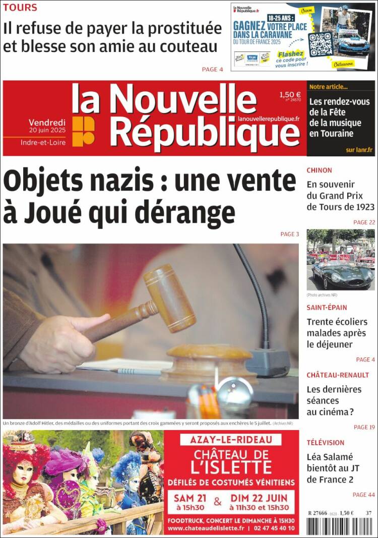 Portada de La Nouvelle Republique (France)