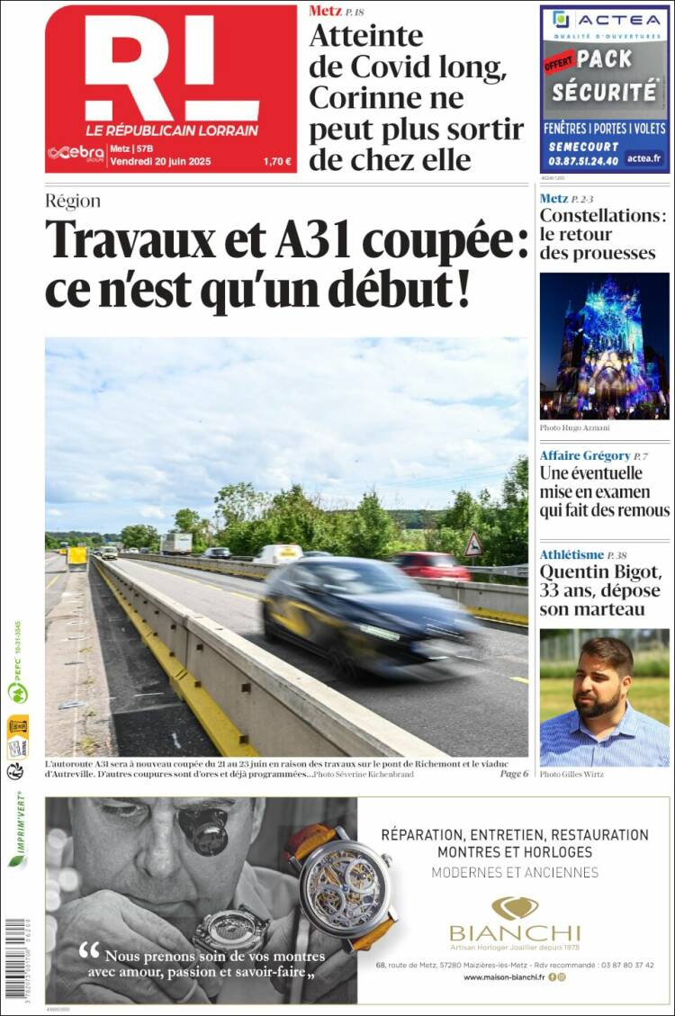 Portada de Le Republicain Lorrain (Francia)