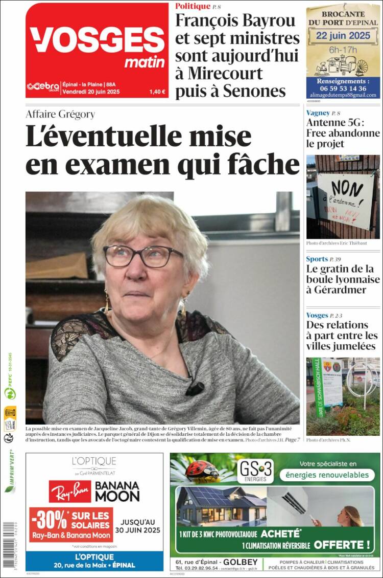 Portada de Vosges Matin (France)